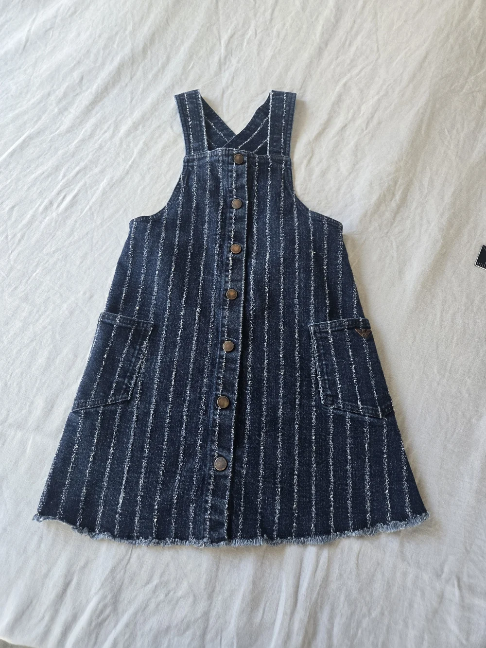 Emporio Armani  Girls' Navy Striped Button-Front Pinafore Dress